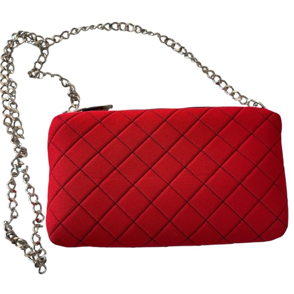 Leghila Handbags - Leghila Italy Neoprene Red Diamond Pattern Crossbody Bag Silver chain strap